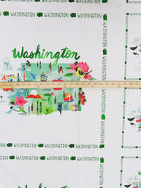 SOLD BY THE PANEL ONLY - White/Desire/Fern Green/Multi 100% Cotton Washington Print Quilt-Weight Woven 42W