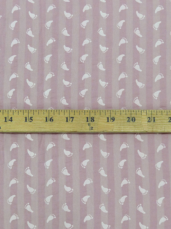 Lilac/Shadow Lavender/White 100% Rayon Footstep Print On Vertical Stripe Washed-Look Voile - Imported From Spain - 58W