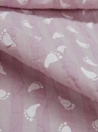 Lilac/Shadow Lavender/White 100% Rayon Footstep Print On Vertical Stripe Washed-Look Voile - Imported From Spain - 58W