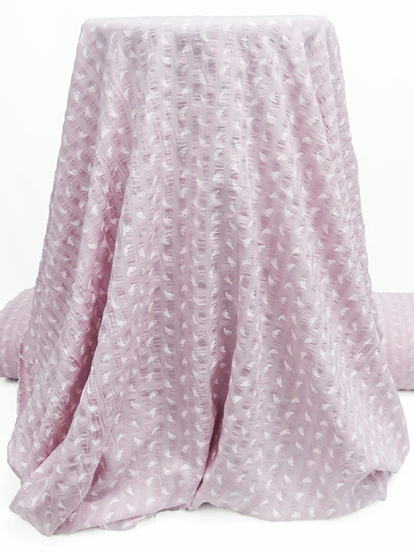 Lilac/Shadow Lavender/White 100% Rayon Footstep Print On Vertical Stripe Washed-Look Voile - Imported From Spain - 58W