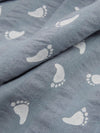 Muted Steel Blue/Dusty Cyan/White 100% Rayon Footstep Print On Vertical Stripe Washed-Look Voile - Imported From Spain - 56W