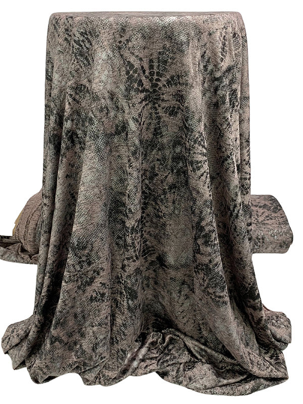 Heathered Rose Tan/Muted Black/Silver Polyester/Lycra Abstract Rugged Glaze Print Jersey Knit 56W