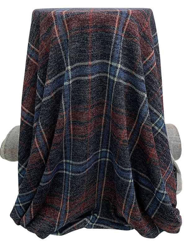 Midnight Navy/Dark Cherry/Off-White/Dark Cerulean Polyester/Lycra Plaid Heathered Hacci Sweater Knit 56W