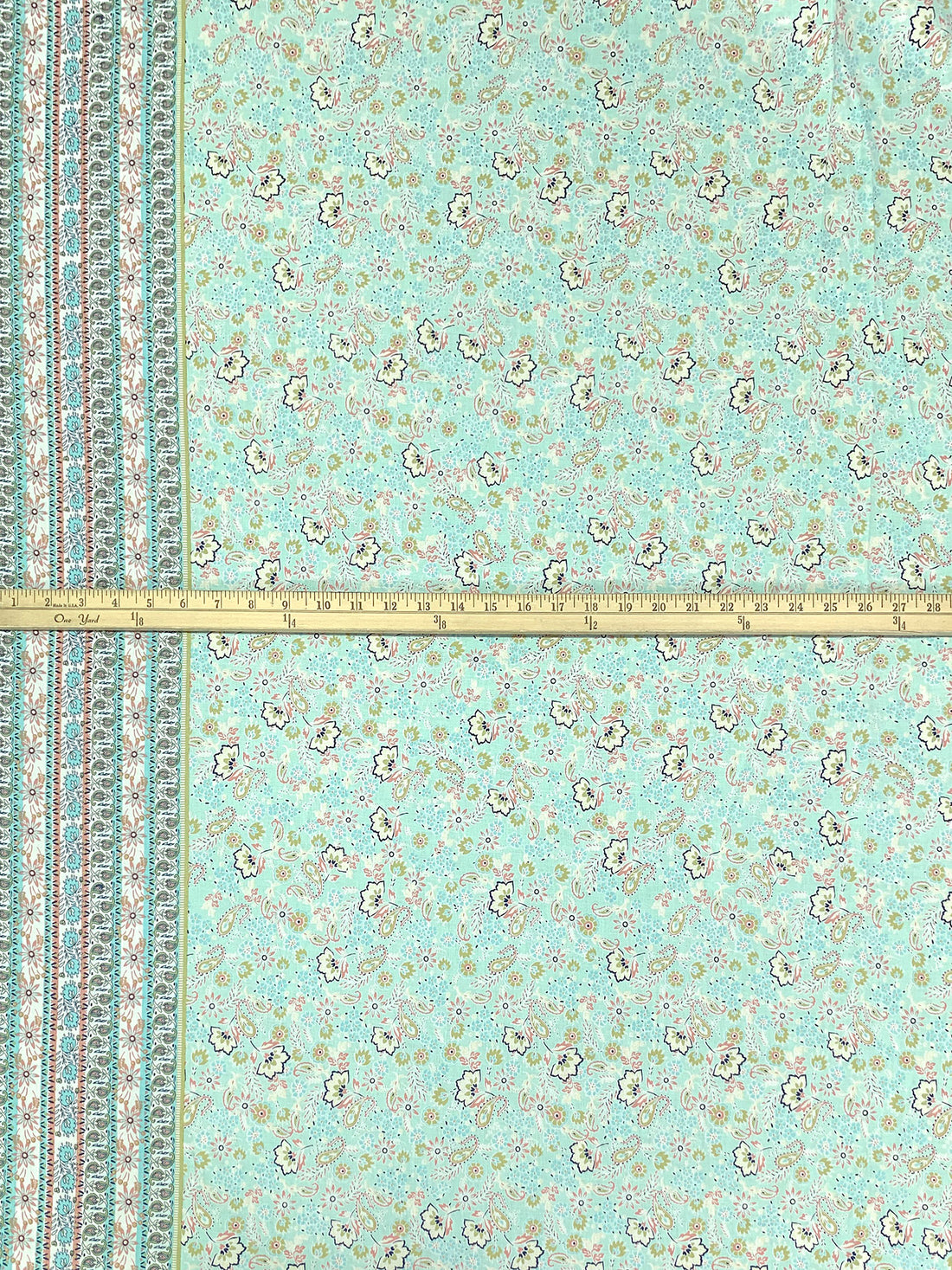 Mint/Dark Salmon/Prussian Blue/Multi 100% Rayon Double Border Floral Print Challis 55W
