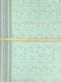 Mint/Dark Salmon/Prussian Blue/Multi 100% Rayon Double Border Floral Print Challis 55W