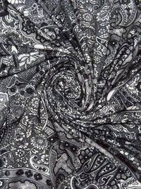 Medium Gray/Black/White/Multi Polyester/Lycra Paisley Print Jersey Knit 56W