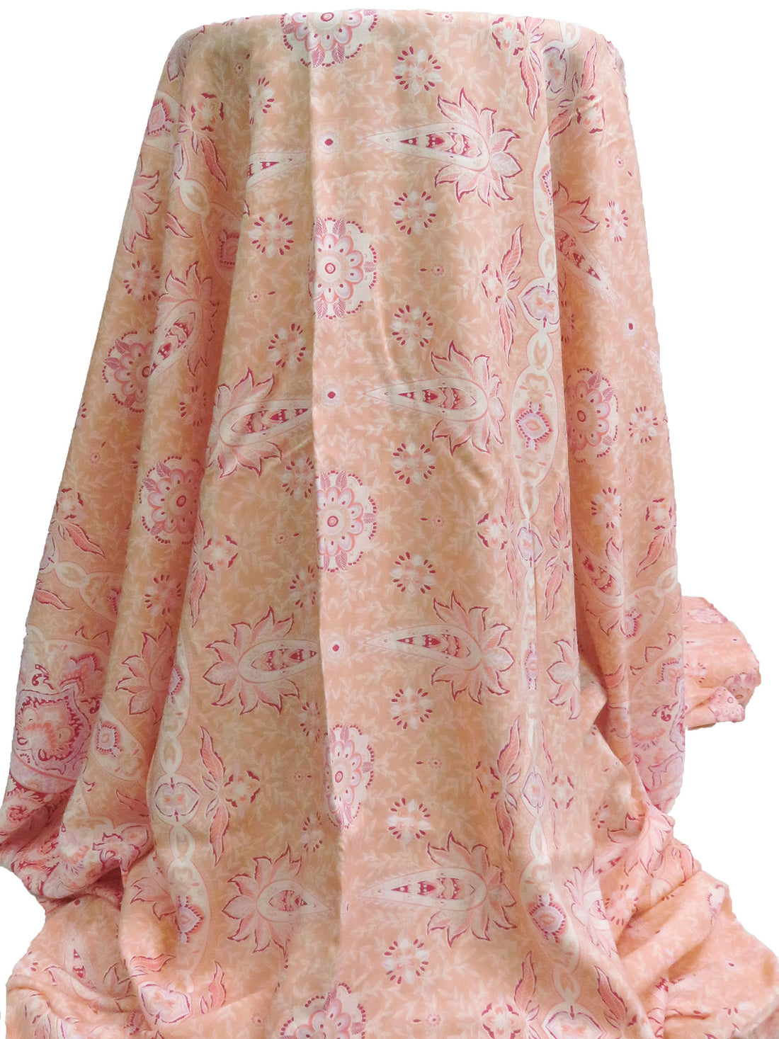 Creamy Peach/Medium Ruby/Light Wisteria/Multi 100% Rayon Double Border Ornate Print Challis 56W