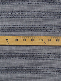 Denim Blue/Off-White/Silver Cotton/Linen/Polyester Horizontal Novelty Stripe Voile - NY Designer - 58W