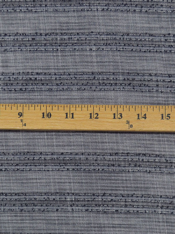 Denim Blue/Off-White/Silver Cotton/Linen/Polyester Horizontal Novelty Stripe Voile - NY Designer - 58W