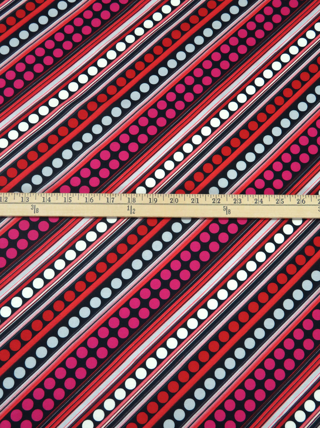 Black/Scarlet/White/Multi Polyester/Lycra Diagonal Stripe Print Jersey Knit 56W