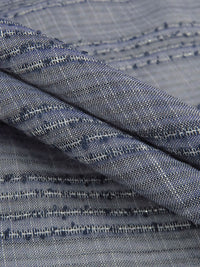 Denim Blue/Off-White/Silver Cotton/Linen/Polyester Horizontal Novelty Stripe Voile - NY Designer - 58W