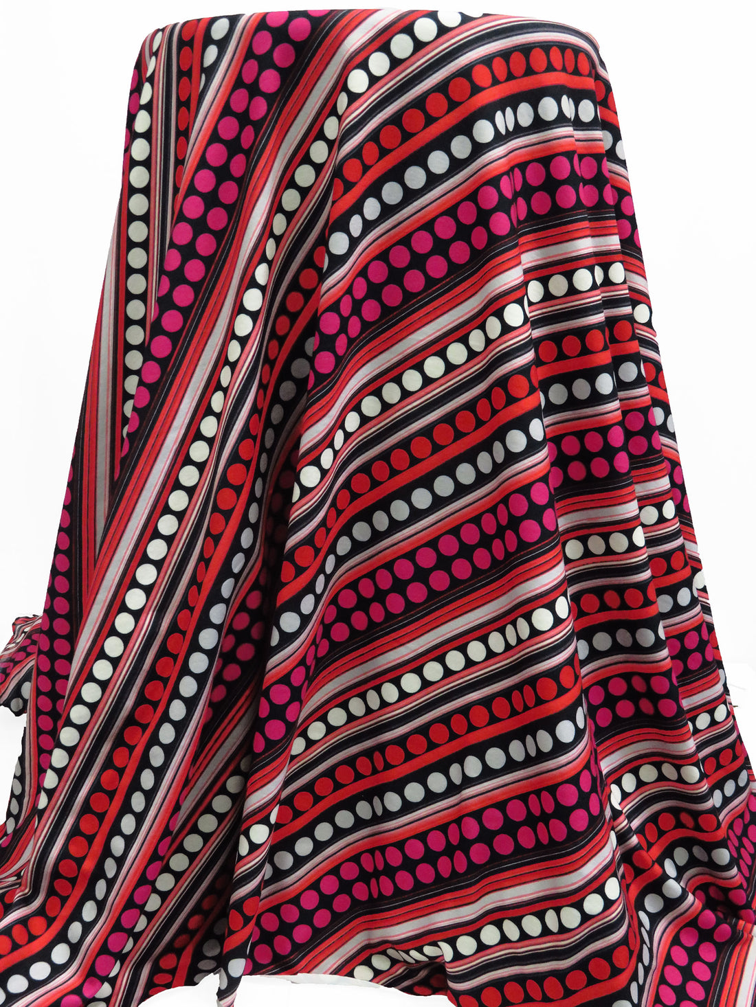 Black/Scarlet/White/Multi Polyester/Lycra Diagonal Stripe Print Jersey Knit 56W