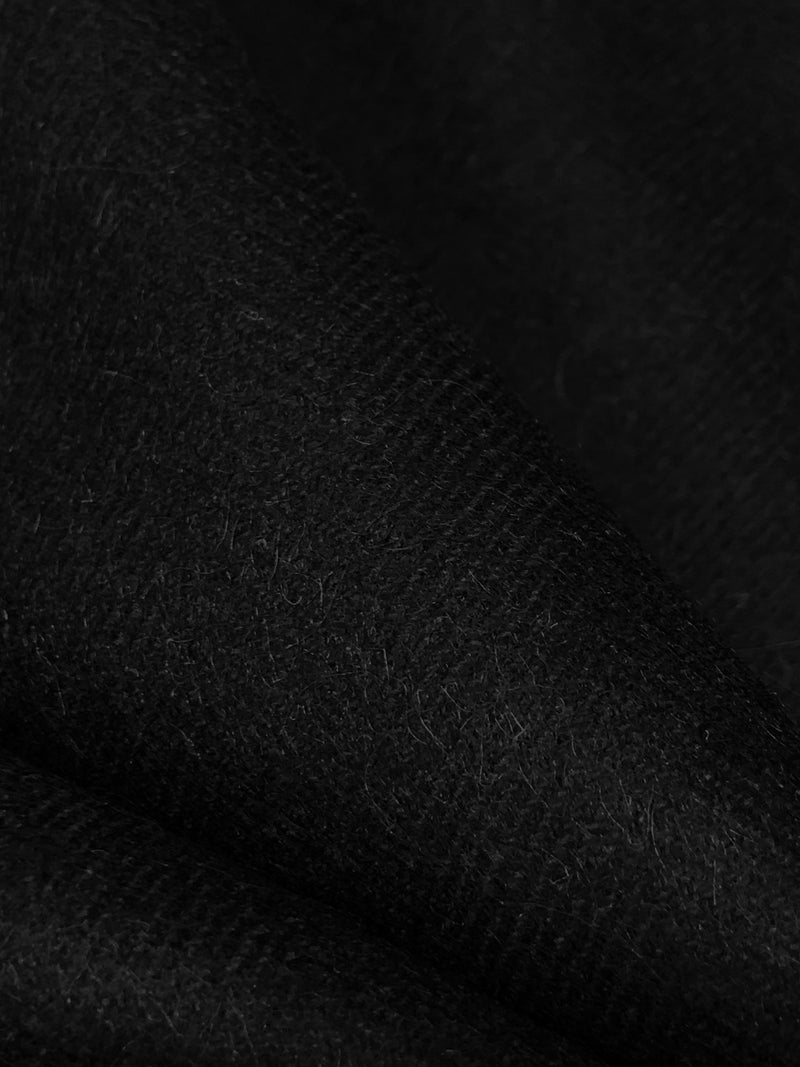 Jet Black 100% Camelhair Herringbone Flannel Suiting 60W