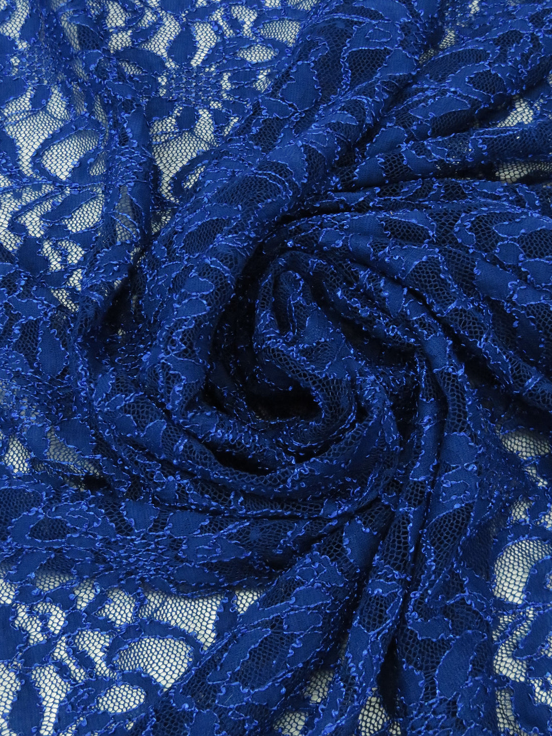 Deep Sapphire Nylon/Lycra Floral Curly Corded Stretch Lace - NY Designer - 58W