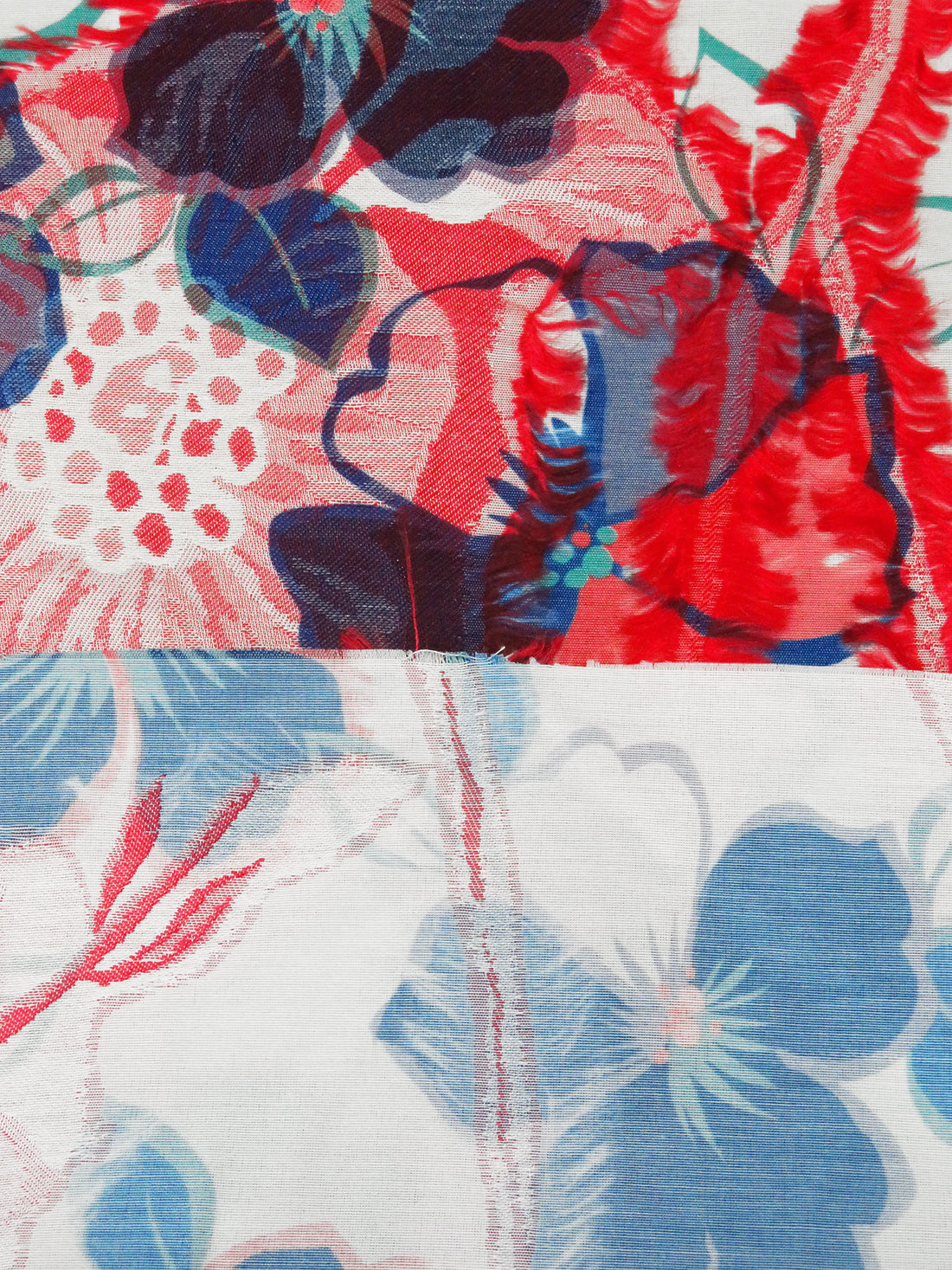 Off-White/Dark Navy/Crimson/Multi 100% Polyester Eyelash Look Large Floral Weave Jacquard 59W