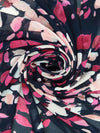 Midnight Navy/Pale Pink/Fuchsia Rose/Multi 100% Polyester Floral Print Chiffon - NY Designer - 60W