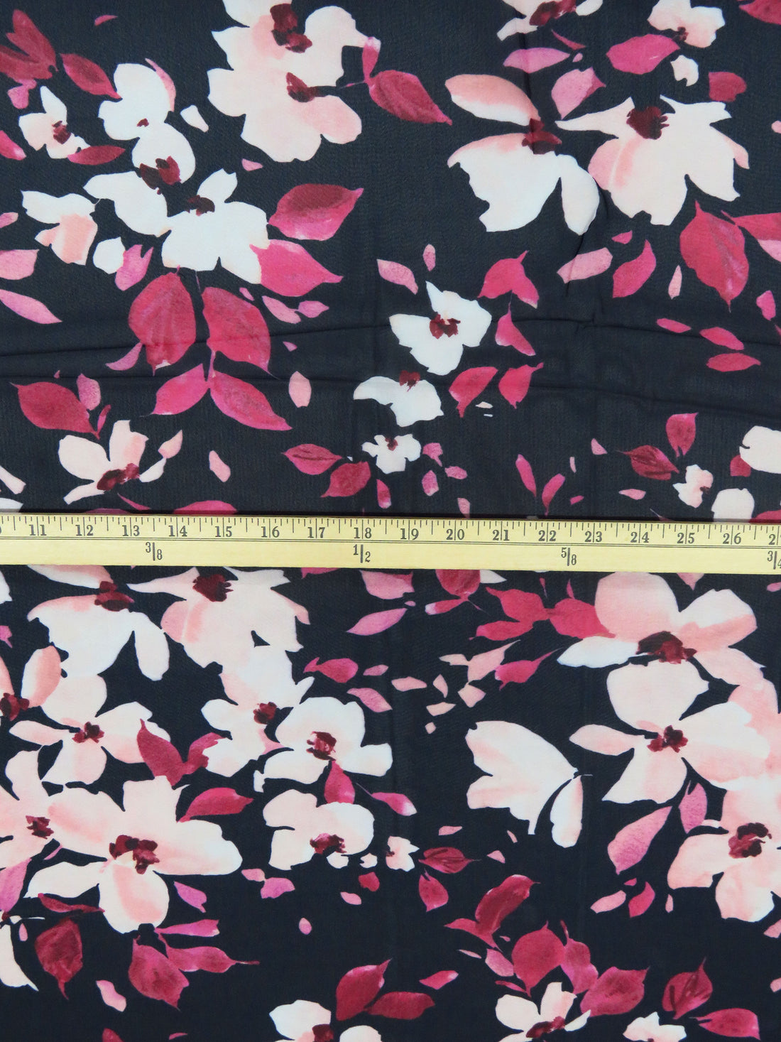 Midnight Navy/Pale Pink/Fuchsia Rose/Multi 100% Polyester Floral Print Chiffon - NY Designer - 60W