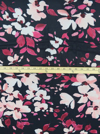 Midnight Navy/Pale Pink/Fuchsia Rose/Multi 100% Polyester Floral Print Chiffon - NY Designer - 60W