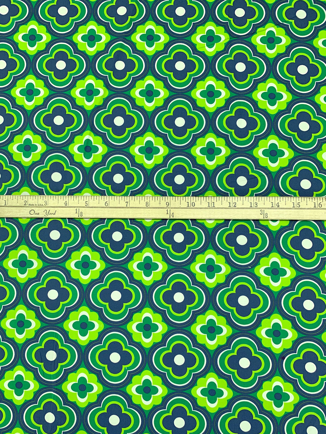 Shamrock Green/French Lime/Dark Cerulean/Multi Cotton/Lycra Retro Floral Print Stretch Twill - NY Designer - 56W