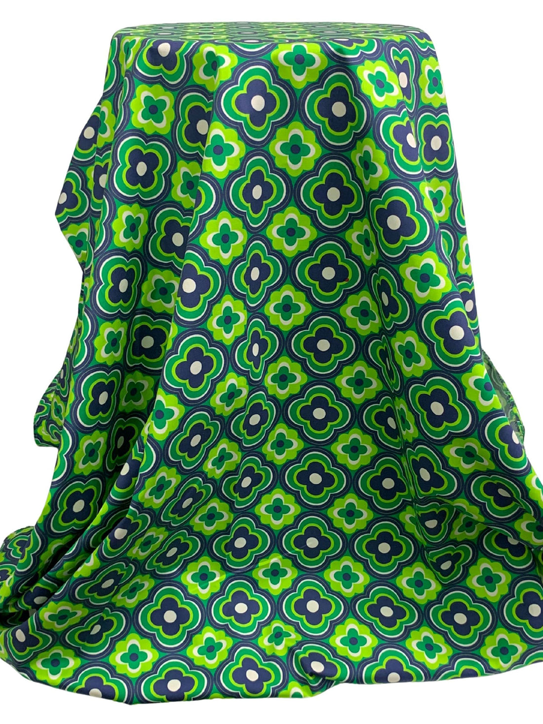Shamrock Green/French Lime/Dark Cerulean/Multi Cotton/Lycra Retro Floral Print Stretch Twill - NY Designer - 56W
