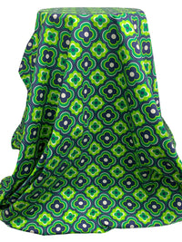 Shamrock Green/French Lime/Dark Cerulean/Multi Cotton/Lycra Retro Floral Print Stretch Twill - NY Designer - 56W