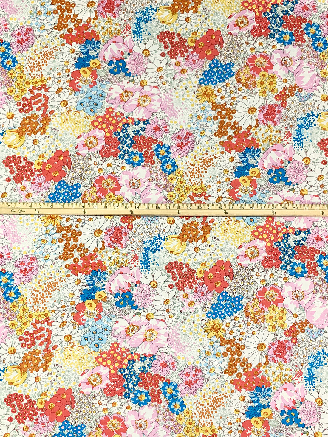 Cyan Cornflower Blue/Dark Coral/Straw/Multi 100% Rayon Floral Print Challis 57W