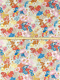 Cyan Cornflower Blue/Dark Coral/Straw/Multi 100% Rayon Floral Print Challis 57W