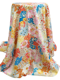 Cyan Cornflower Blue/Dark Coral/Straw/Multi 100% Rayon Floral Print Challis 57W