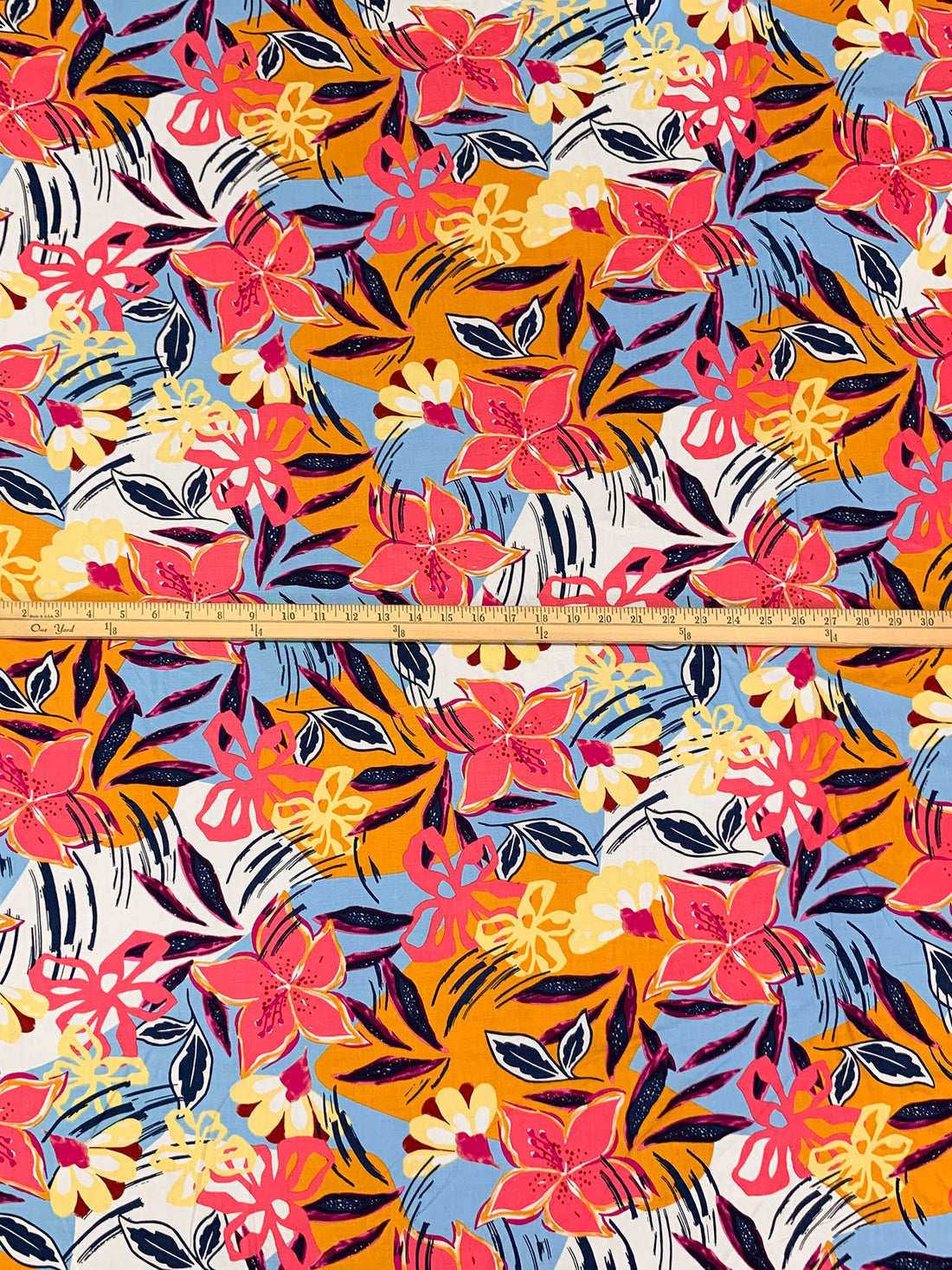 Fiery Rose/Sky Blue/Carrot/Multi 100% Rayon Floral Print Challis 56W