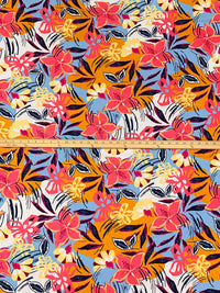 Fiery Rose/Sky Blue/Carrot/Multi 100% Rayon Floral Print Challis 56W