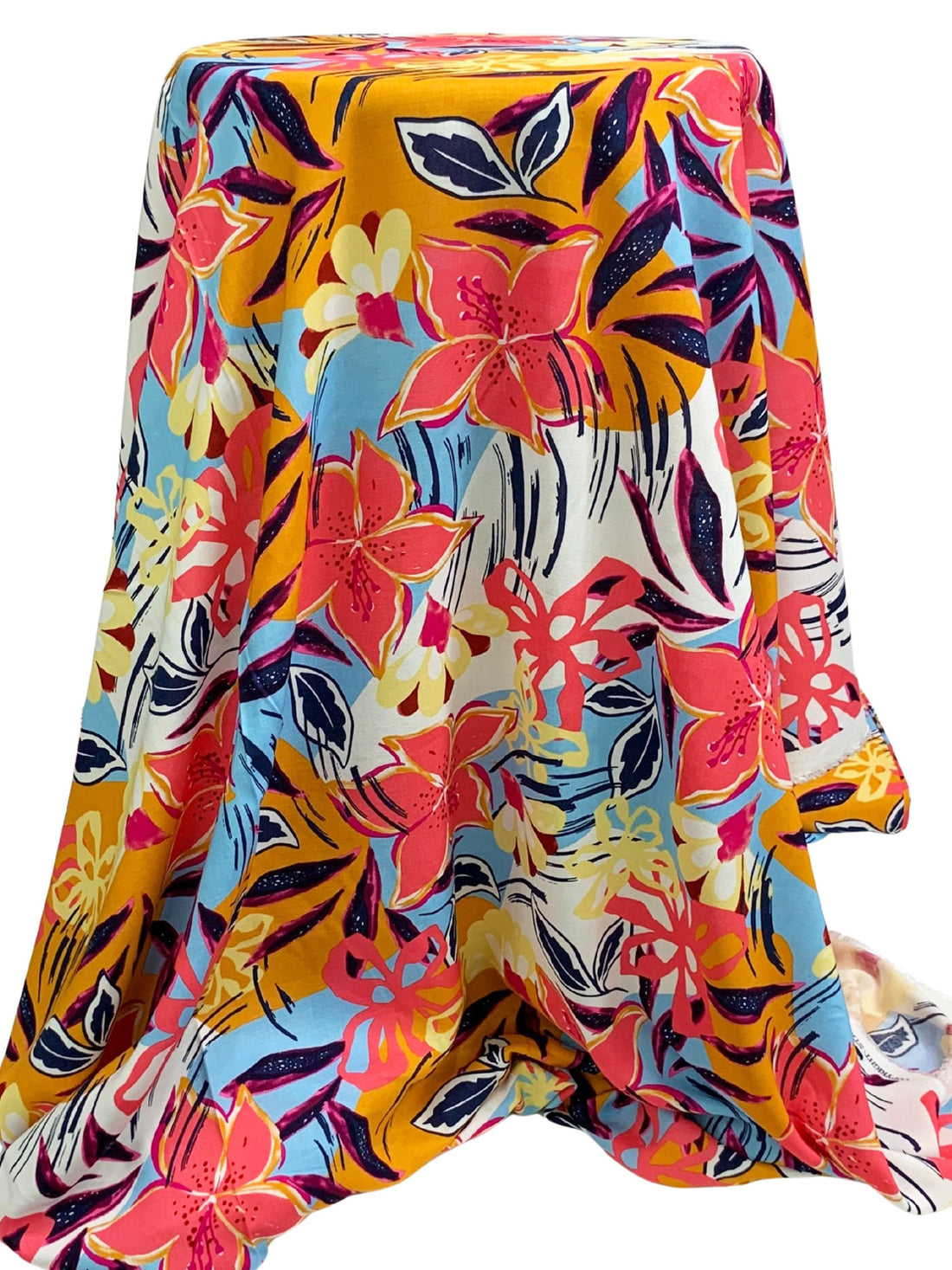 Fiery Rose/Sky Blue/Carrot/Multi 100% Rayon Floral Print Challis 56W