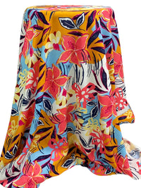 Fiery Rose/Sky Blue/Carrot/Multi 100% Rayon Floral Print Challis 56W