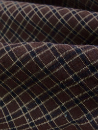 Brown/Black/Off White 100% Cotton Yarn-Dyed Plaid Shirting - Imported From Japan - 45W