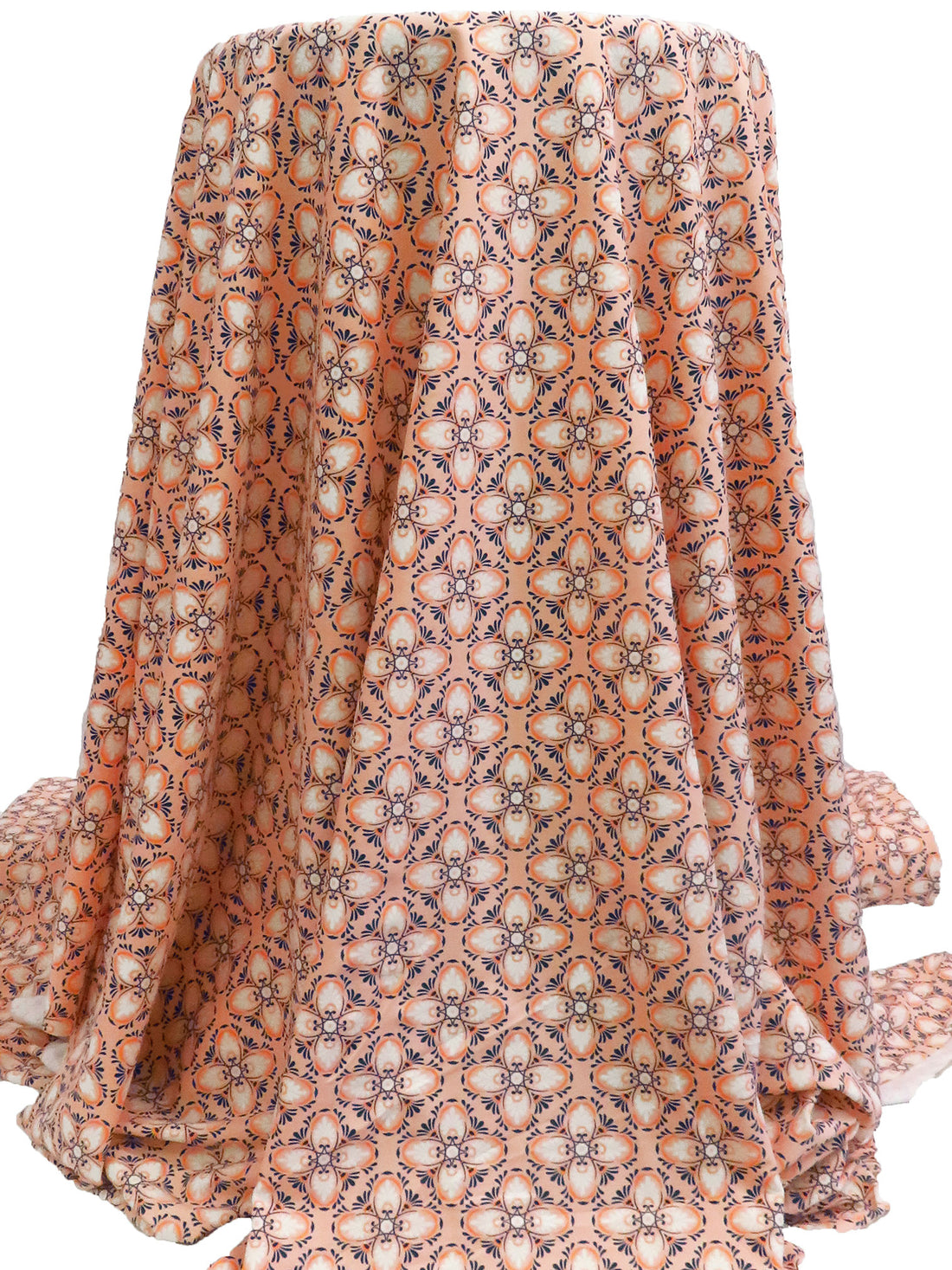 Apricot/Midnight Navy/White/Multi Nylon/Lycra Medallion Print Swim/Activewear Knit 58W