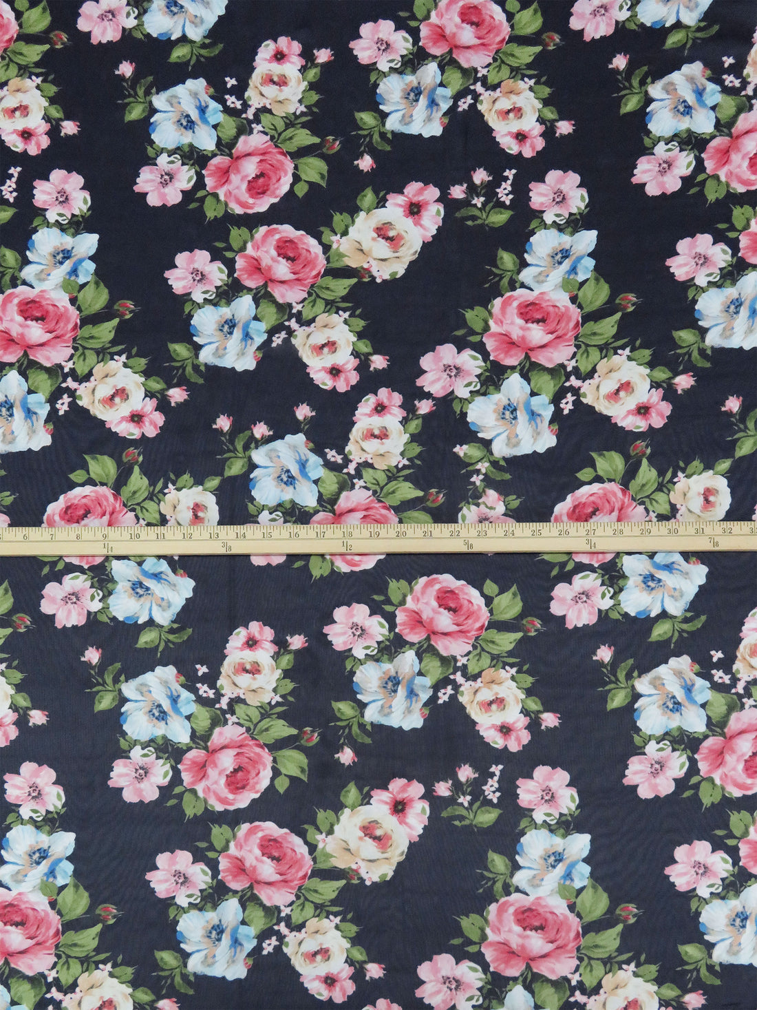 Navy Blue/Cherry Pink/Sage Green/Multi 100% Polyester Large Floral Print Chiffon - NY Designer - 60W