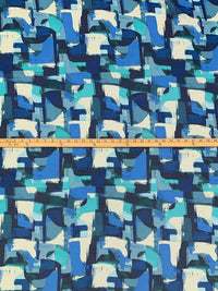 Cyan Azure/Off-White/Turquoise Surf/Navy 100% Polyester Abstract Print Chiffon - NY Designer - 58W