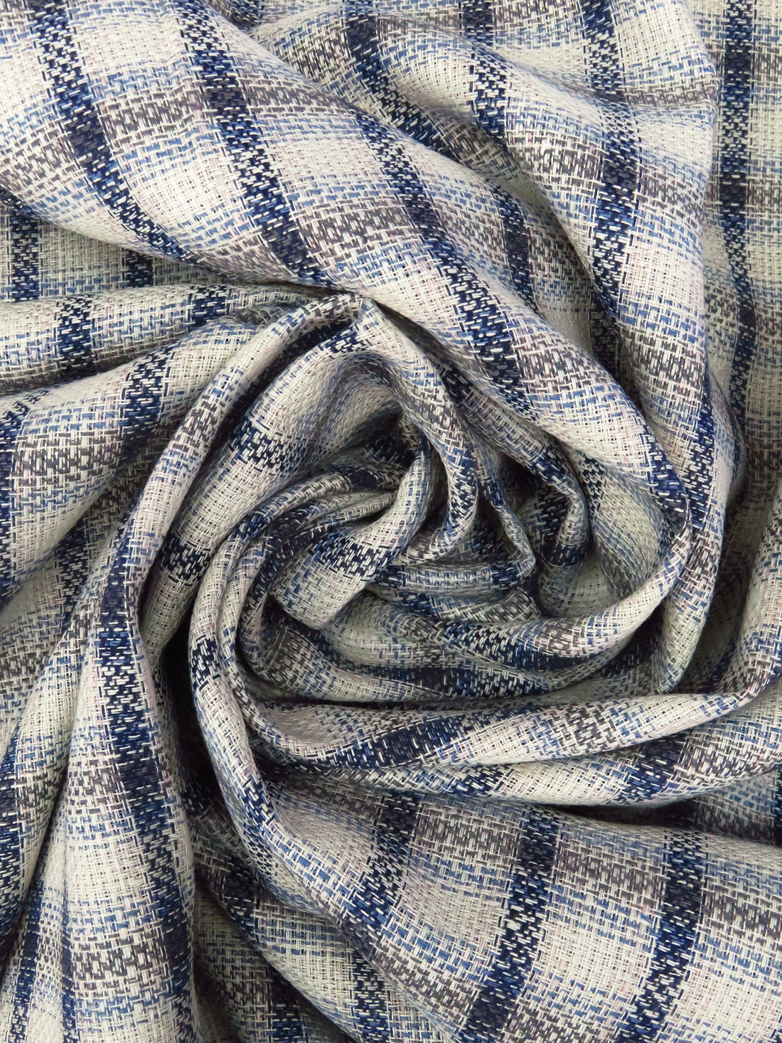Light Blue/Off White/Dark Lavender Cotton/Linen Plaid Weave Gauze-Like Shirting - Imported From Japan - 43W