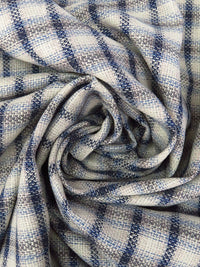 Light Blue/Off White/Dark Lavender Cotton/Linen Plaid Weave Gauze-Like Shirting - Imported From Japan - 43W