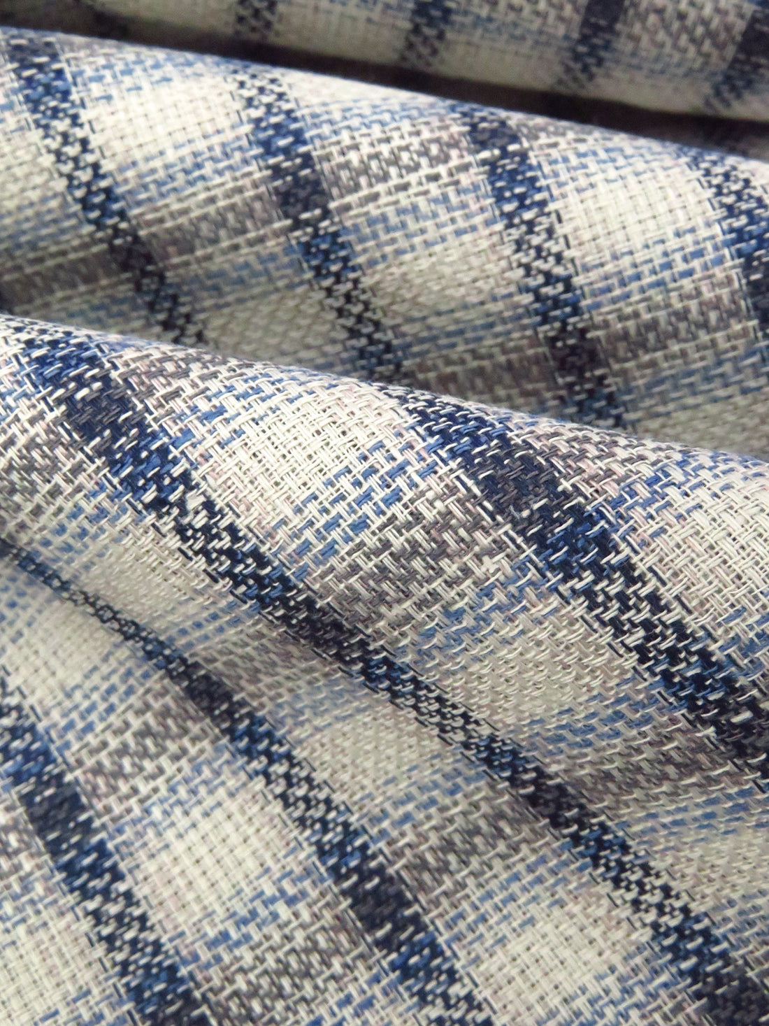 Light Blue/Off White/Dark Lavender Cotton/Linen Plaid Weave Gauze-Like Shirting - Imported From Japan - 43W