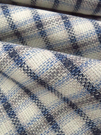 Light Blue/Off White/Dark Lavender Cotton/Linen Plaid Weave Gauze-Like Shirting - Imported From Japan - 43W