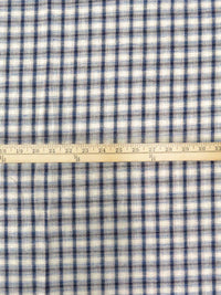 Light Blue/Off White/Dark Lavender Cotton/Linen Plaid Weave Gauze-Like Shirting - Imported From Japan - 43W