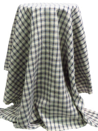 Light Blue/Off White/Dark Lavender Cotton/Linen Plaid Weave Gauze-Like Shirting - Imported From Japan - 43W
