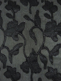 Pitch Black 100% Polyester Floral Vine Eyelash Burnout Crinkle Chiffon - NY Designer - 56W