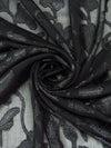 Pitch Black 100% Polyester Floral Vine Eyelash Burnout Crinkle Chiffon - NY Designer - 56W