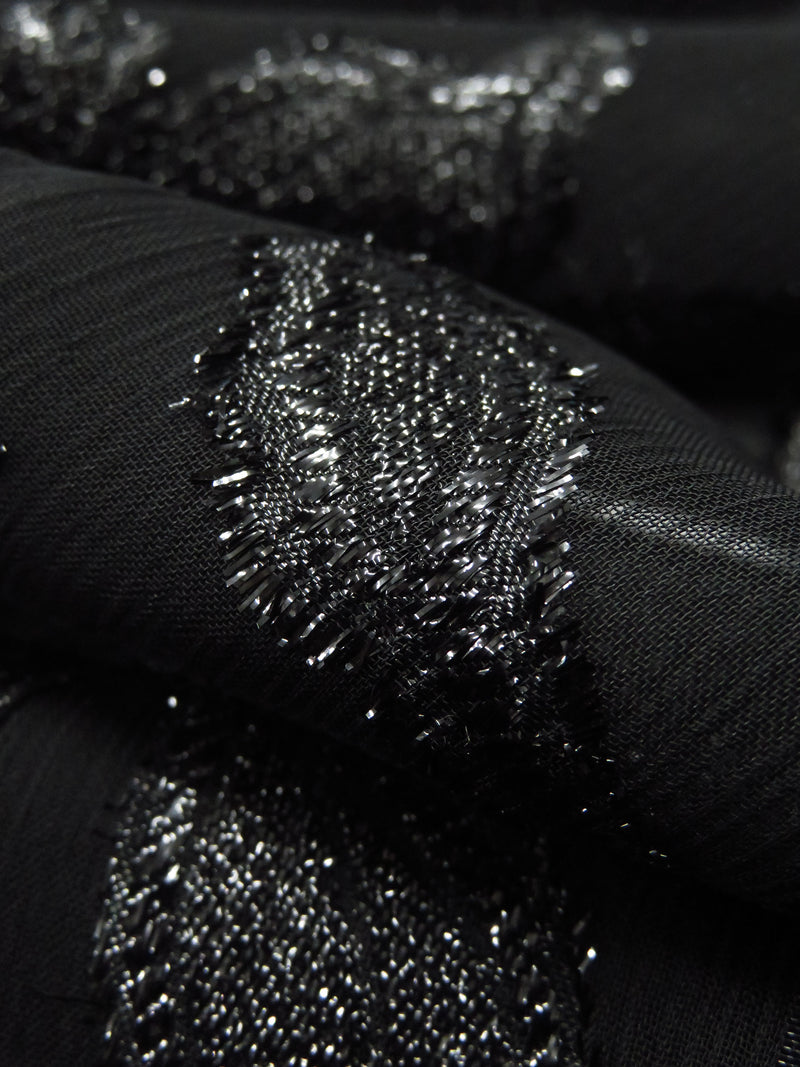 Pitch Black 100% Polyester Floral Vine Eyelash Burnout Crinkle Chiffon - NY Designer - 56W