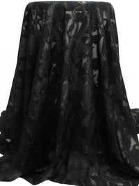 Pitch Black 100% Polyester Floral Vine Eyelash Burnout Crinkle Chiffon - NY Designer - 56W