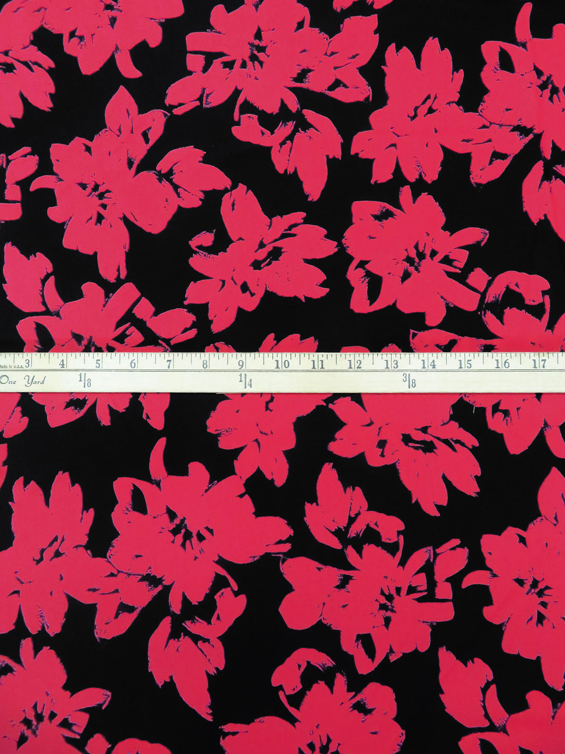 Black/Desire Red Nylon/Lycra Floral Silhouette Print Swim/Activewear Knit 59W