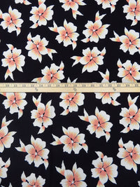 Black/White/Salmon/Flax Nylon/Lycra Tropical Floral Print Swim/Activewear Knit 58W