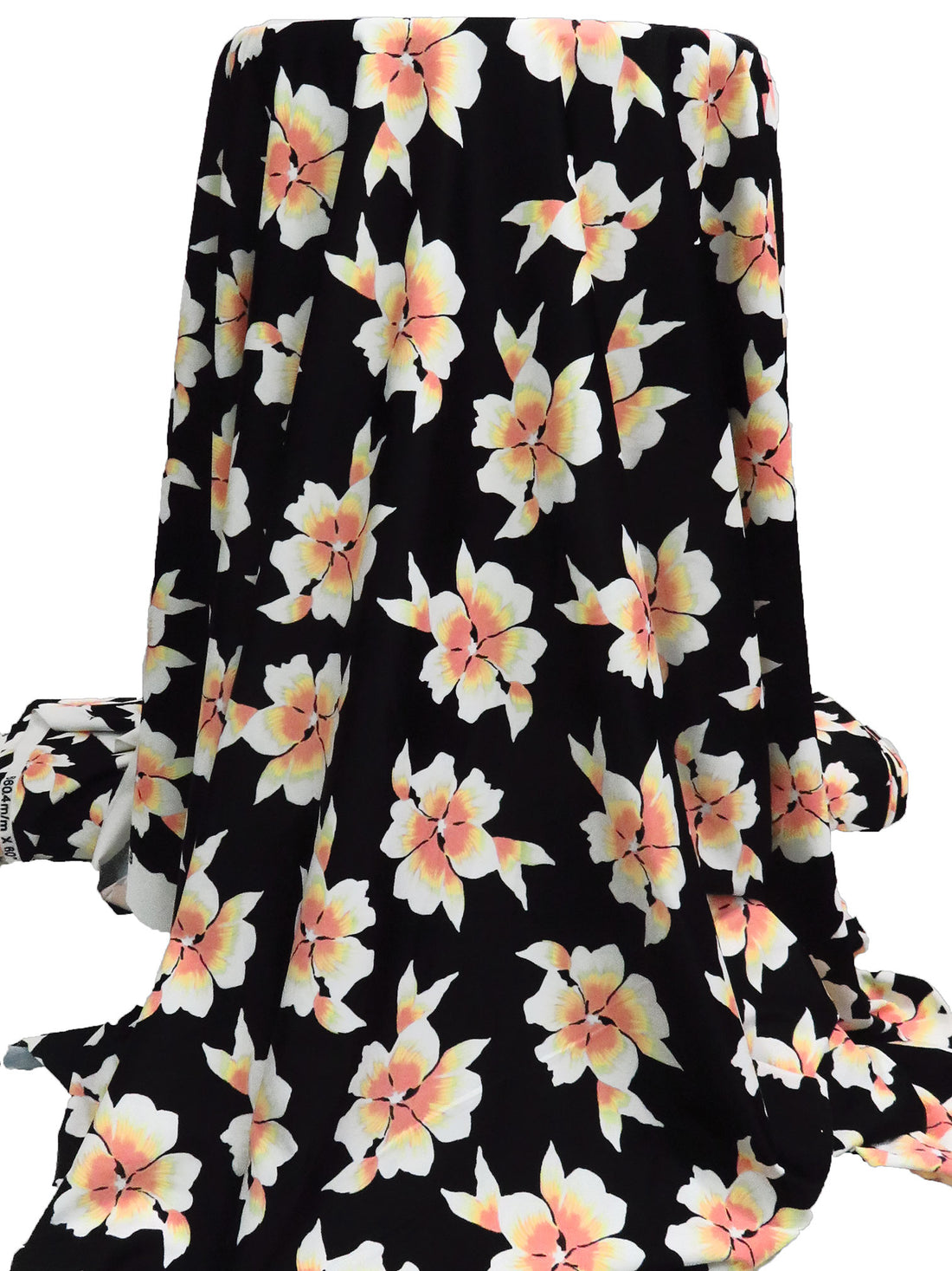 Black/White/Salmon/Flax Nylon/Lycra Tropical Floral Print Swim/Activewear Knit 58W