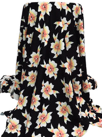 Black/White/Salmon/Flax Nylon/Lycra Tropical Floral Print Swim/Activewear Knit 58W